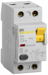 Выключатель дифференциального тока (УЗО) 2п 80А 30мА тип AC ВД1-63 ИЭК MDV10-2-080-030