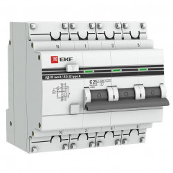 Выключатель автоматический дифференциального тока 3п+N C 40А 30мА тип AC 4.5kA АД-32 PROxima EKF DA32-40-30-4P-pro