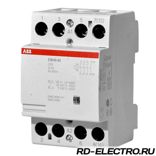 Модульный контактор ABB ESB-40-40 (40А AC1) 220В АС/DC