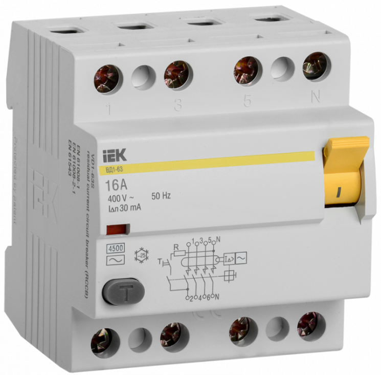 Выключатель дифференциального тока (УЗО) 4п 16А 30мА тип AC ВД1-63 ИЭК MDV10-4-016-030