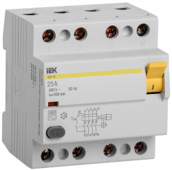 Выключатель дифференциального тока (УЗО) 4п 25А 100мА тип AC ВД1-63 ИЭК MDV10-4-025-100